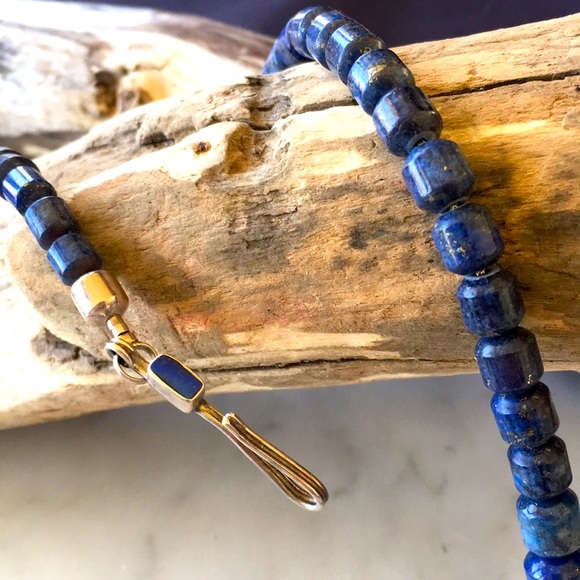 Native American Navajo Denim Lapis & Sterling Bead Necklace Vintage by Platero - Picture 7 of 16